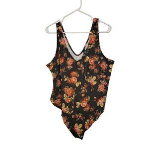 WILD FABLE WOMAN'S TOP BODYSUIT FORAGING BROWN 2X PLUS SIZE COTTON BLEND FLORAL